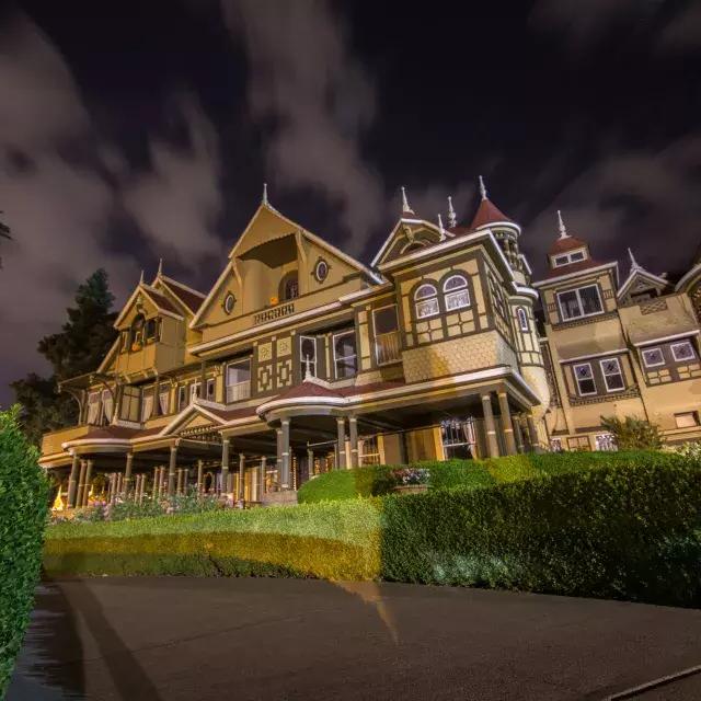 Winchester Mystery House at night